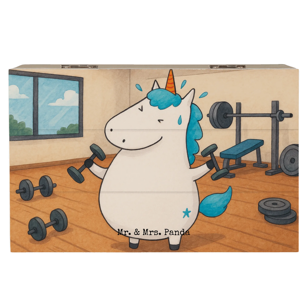 Holzkiste Einhorn Fitness Design Truhe, XXL, Geschenkbox, Schatzkiste, Holzkiste, Kiste, Schatulle, Aufbewahrungsbox, Geschenkdose, Erinnerungskiste, Dekokiste, Erinnerungsbox, Einhorn, Einhörner, Einhorn Deko, Unicorn, Gym, Fitnessstudio, Geräte, Fitness, Pumpen, Sixpack, Abnehmen, Sport, Diät