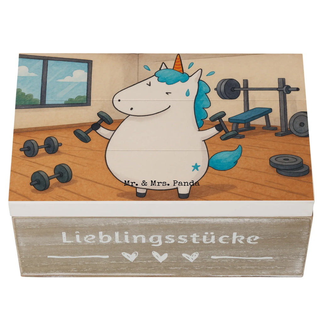 Holzkiste Einhorn Fitness Design Truhe, XXL, Geschenkbox, Schatzkiste, Holzkiste, Kiste, Schatulle, Aufbewahrungsbox, Geschenkdose, Erinnerungskiste, Dekokiste, Erinnerungsbox, Einhorn, Einhörner, Einhorn Deko, Unicorn, Gym, Fitnessstudio, Geräte, Fitness, Pumpen, Sixpack, Abnehmen, Sport, Diät