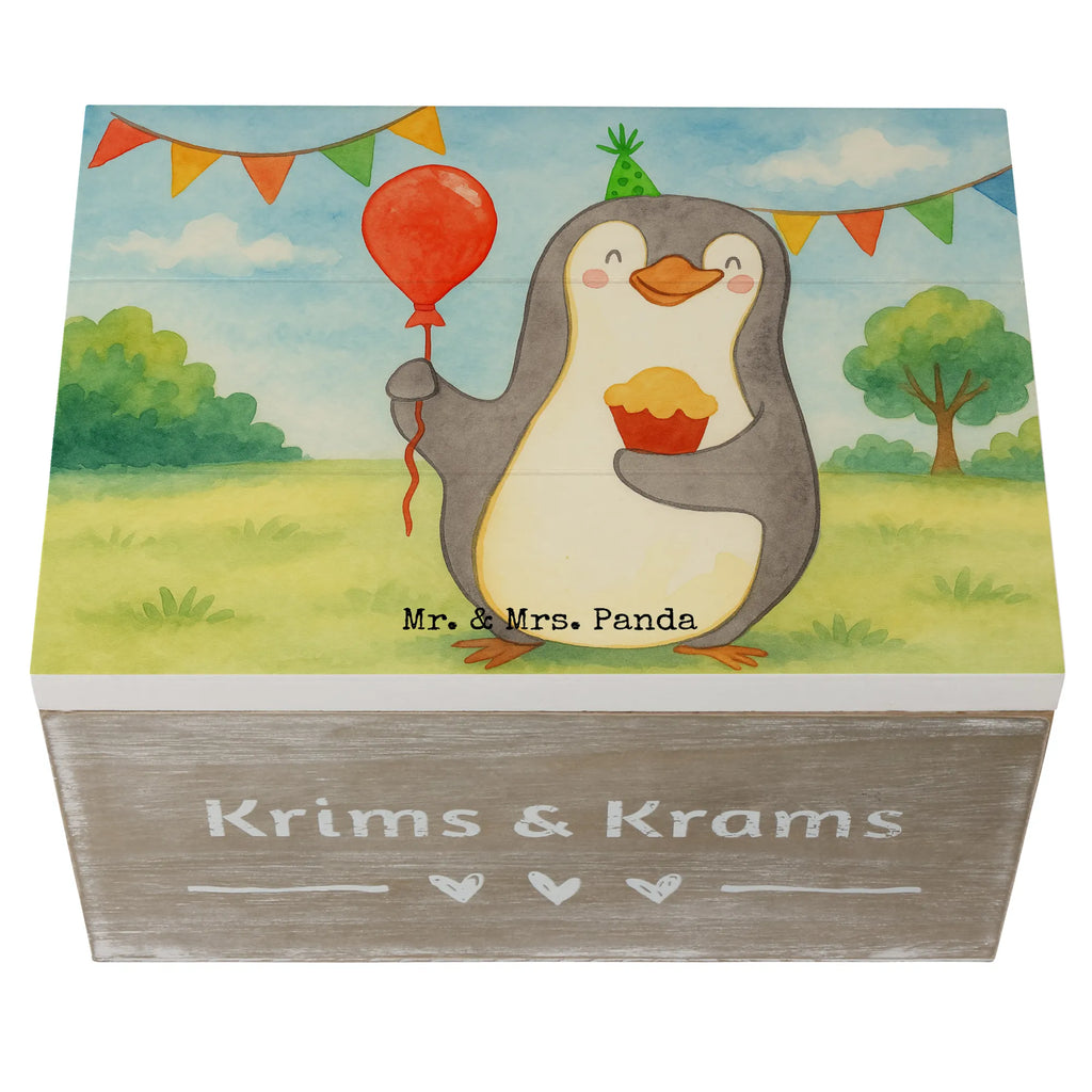 Holzkiste Pinguin Geburtstag Design Dekokiste, XXL, Schatulle, Aufbewahrungsbox, Geschenkdose, Kiste, Erinnerungsbox, Geschenkbox, Schatzkiste, Truhe, Holzkiste, Erinnerungskiste, Geburtstag, Geburtstagsgeschenk, Geschenk, Feiern, Kuchen, Torte, Party, Geschenke
