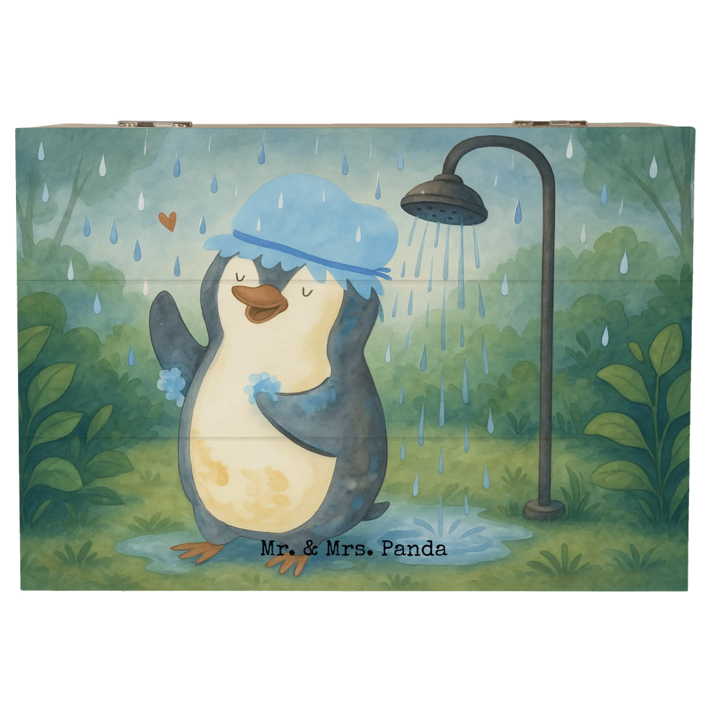 Holzkiste Pinguin Duschen Design Schatzkiste, Aufbewahrungsbox, Geschenkdose, Dekokiste, Erinnerungsbox, Erinnerungskiste, Holzkiste, Schatulle, XXL, Truhe, Geschenkbox, Kiste, Pinguin, Motivation, Neustart, Neuanfang, duschen, Lebensmotto, Dusche, glücklich sein, Pinguine