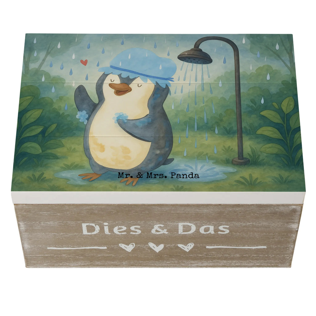 Holzkiste Pinguin Duschen Design Schatzkiste, Aufbewahrungsbox, Geschenkdose, Dekokiste, Erinnerungsbox, Erinnerungskiste, Holzkiste, Schatulle, XXL, Truhe, Geschenkbox, Kiste, Pinguin, Motivation, Neustart, Neuanfang, duschen, Lebensmotto, Dusche, glücklich sein, Pinguine