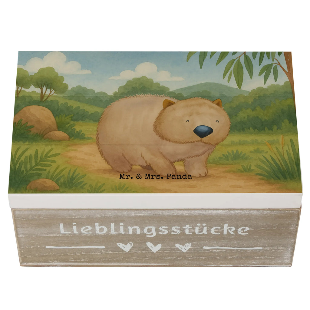 Skrzynia drewniana Wombat Design Aufbewahrungsbox, Truhe, Dekokiste, Erinnerungsbox, Erinnerungskiste, Geschenkbox, Kiste, Schatulle, Schatzkiste, Holzkiste, XXL, Geschenkdose, Tiermotive, Gute Laune, lustige Sprüche, Tiere, Australien, Das Leben ist schön, Spruch, Wombat, Motivation