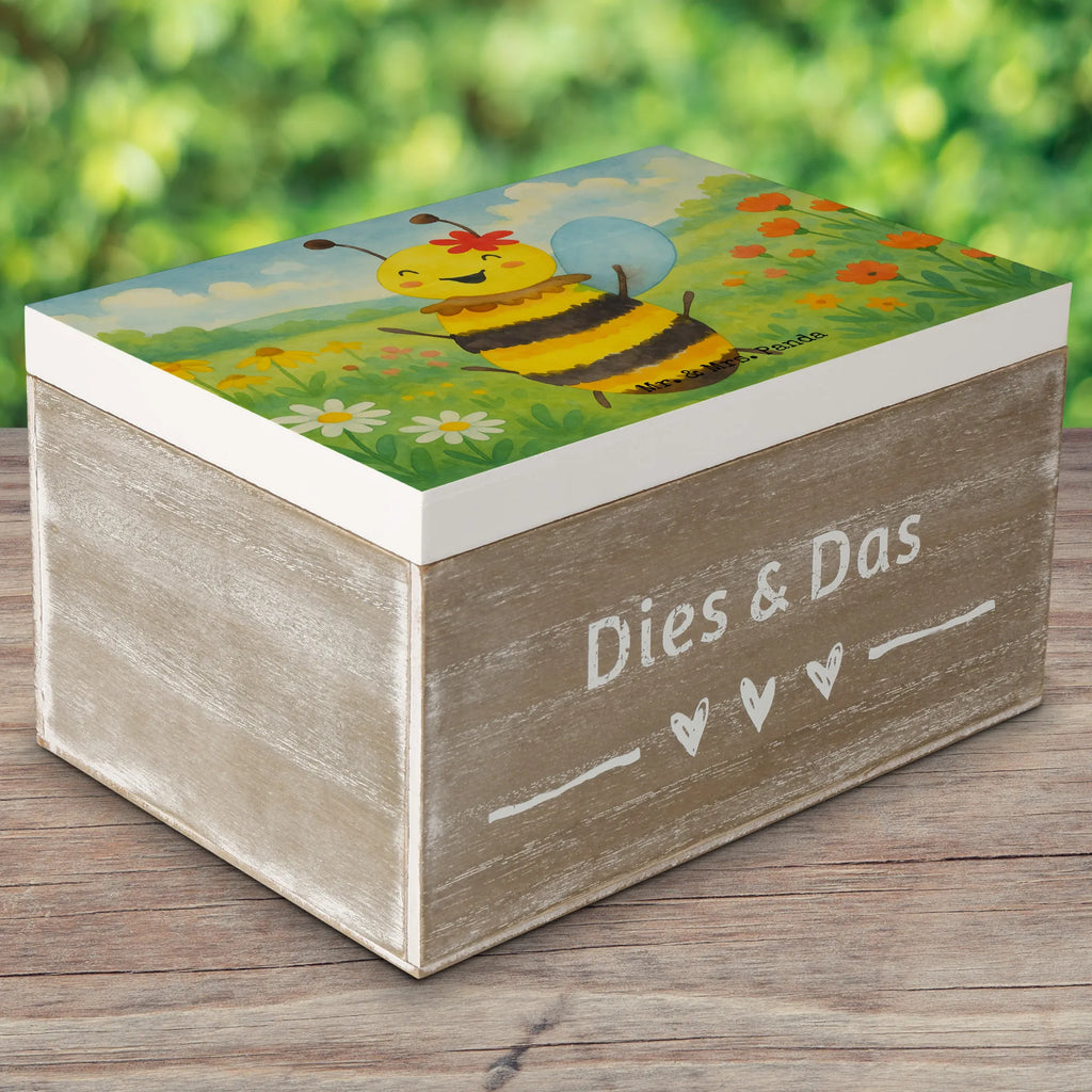 Wooden chest bee happy Design Truhe, Kiste, Schatzkiste, Aufbewahrungsbox, Erinnerungsbox, Schatulle, Dekokiste, Holzkiste, Geschenkdose, Erinnerungskiste, XXL, Geschenkbox, Biene, Wespe, Hummel