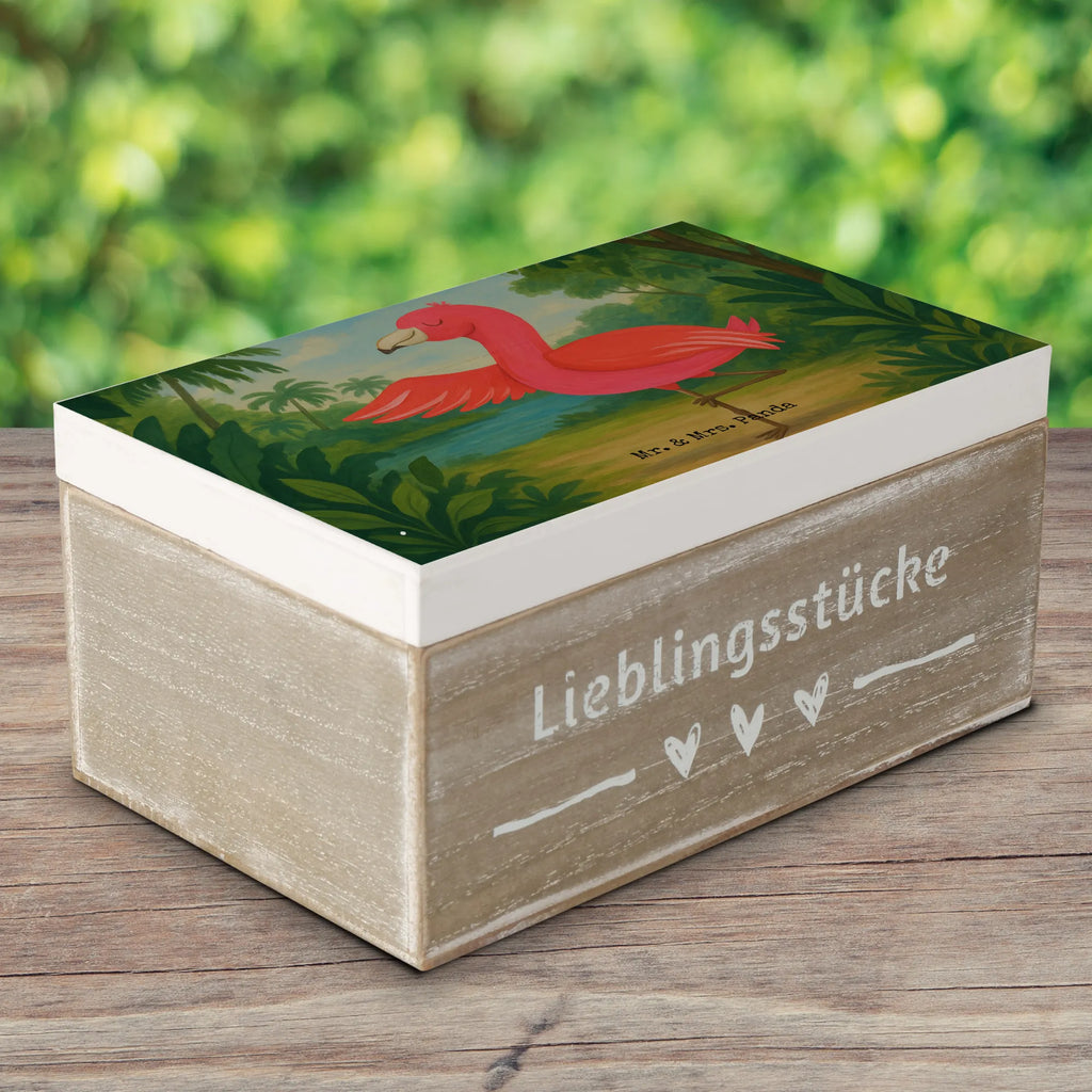 Holzkiste Flamingo Yoga Design Geschenkdose, Erinnerungskiste, Erinnerungsbox, Geschenkbox, XXL, Aufbewahrungsbox, Holzkiste, Dekokiste, Kiste, Schatzkiste, Truhe, Schatulle, Flamingo, Achtsamkeit, Ärger, Aufregen, Yoga-Übung, Entspannung, Vogel, Yoga, Tiefenentspannung, Namaste