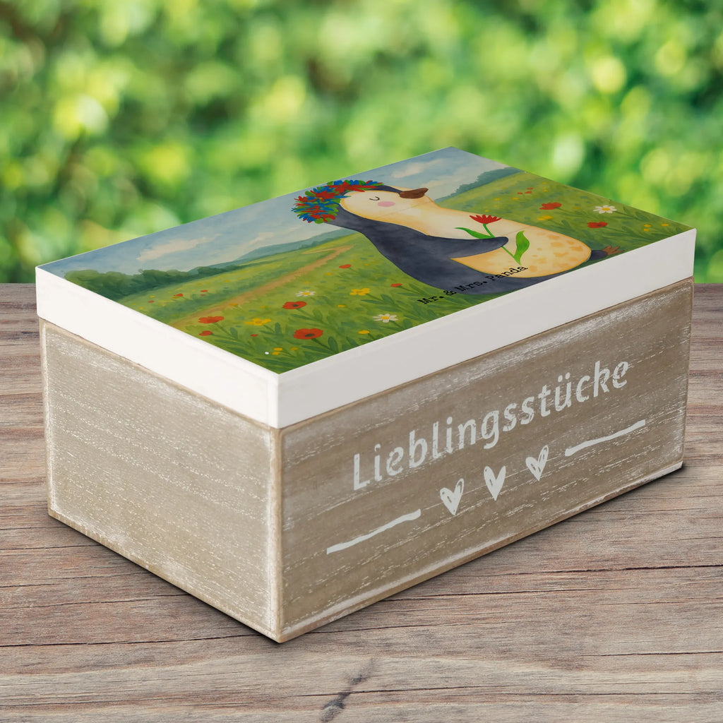 Holzkiste Pinguin Blumen Design Geschenkdose, Schatulle, Holzkiste, Dekokiste, Schatzkiste, Aufbewahrungsbox, XXL, Geschenkbox, Truhe, Kiste, Erinnerungsbox, Erinnerungskiste, Pinguin, Geschenkidee, Leben, Motivation, Blumenkranz, Lebenslust, Wünsche, Liebeskummer, Universum, Pinguine, Ziele, Lebensziele