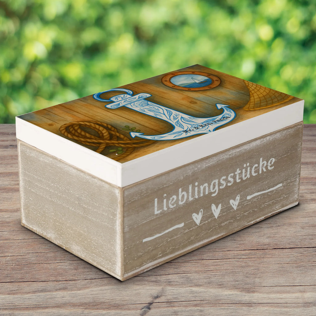 Wooden chest anchor Blue Design Aufbewahrungsbox, Schatzkiste, Erinnerungskiste, XXL, Kiste, Dekokiste, Geschenkdose, Schatulle, Erinnerungsbox, Truhe, Holzkiste, Geschenkbox, Tiermotive, Gute Laune, lustige Sprüche, Tiere