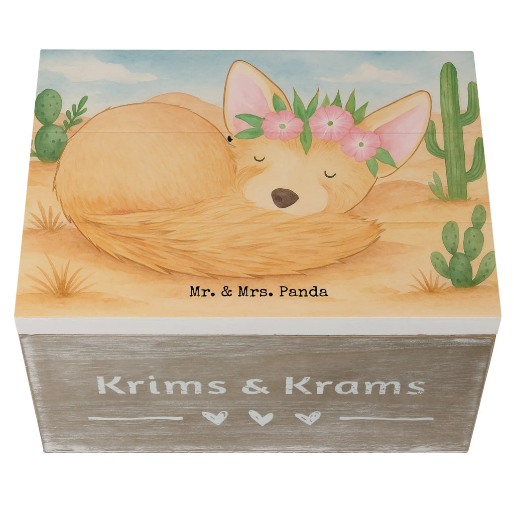 Holzkiste Wüstenfuchs Blumen Design Truhe, Erinnerungsbox, Schatulle, Schatzkiste, Geschenkbox, Geschenkdose, XXL, Holzkiste, Aufbewahrungsbox, Erinnerungskiste, Dekokiste, Kiste, Afrika, Wildtiere, Wüstenfuchs, Wüste, Glücklich, Blumen, Blumenkranz