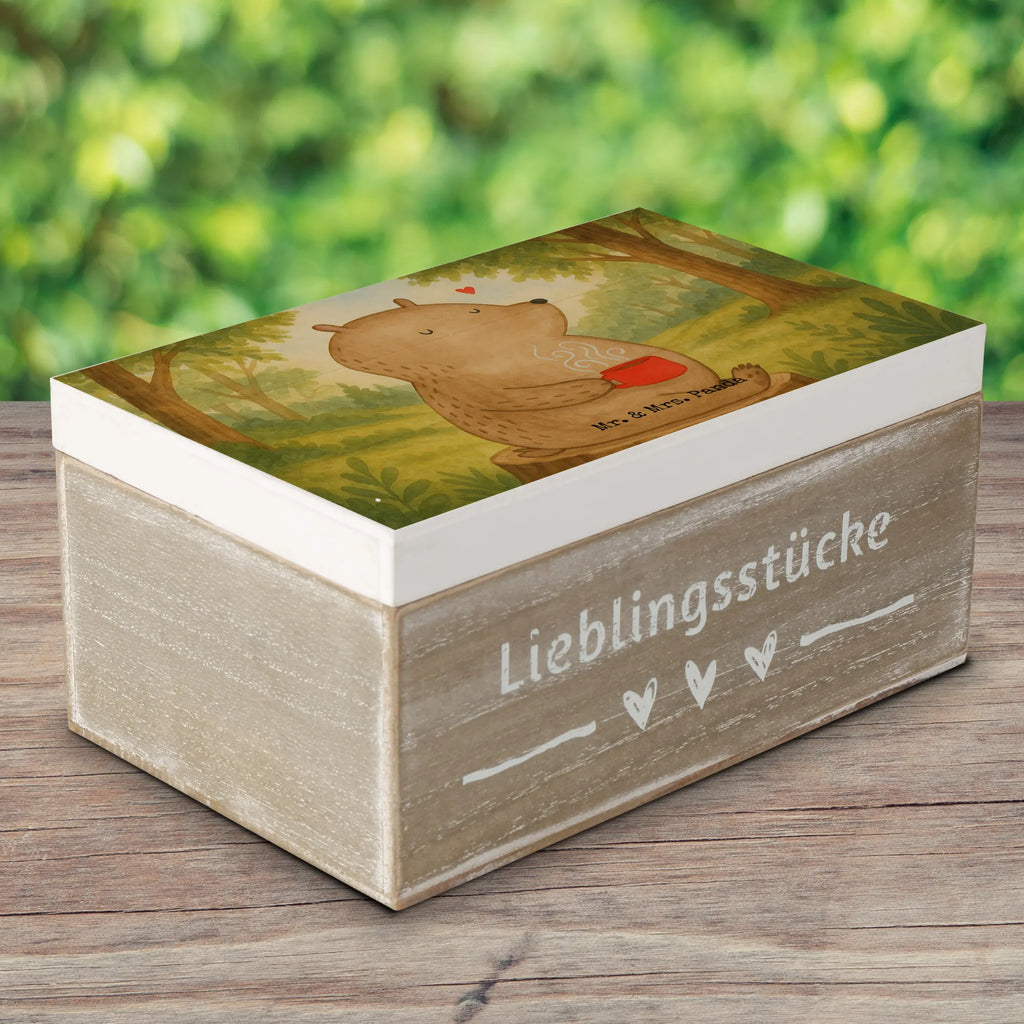 Holzkiste Bär Kaffee Design Erinnerungskiste, Aufbewahrungsbox, Dekokiste, Truhe, XXL, Erinnerungsbox, Geschenkbox, Schatzkiste, Holzkiste, Schatulle, Geschenkdose, Kiste, Bär, Teddy, Teddybär, guten Morgen, Welt erobern, Morgenroutine, Welt retten, Motivation, Bären, Coffee, Kaffee