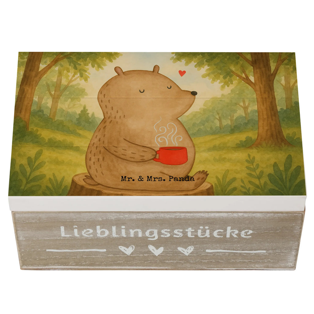 Holzkiste Bär Kaffee Design Erinnerungskiste, Aufbewahrungsbox, Dekokiste, Truhe, XXL, Erinnerungsbox, Geschenkbox, Schatzkiste, Holzkiste, Schatulle, Geschenkdose, Kiste, Bär, Teddy, Teddybär, guten Morgen, Welt erobern, Morgenroutine, Welt retten, Motivation, Bären, Coffee, Kaffee