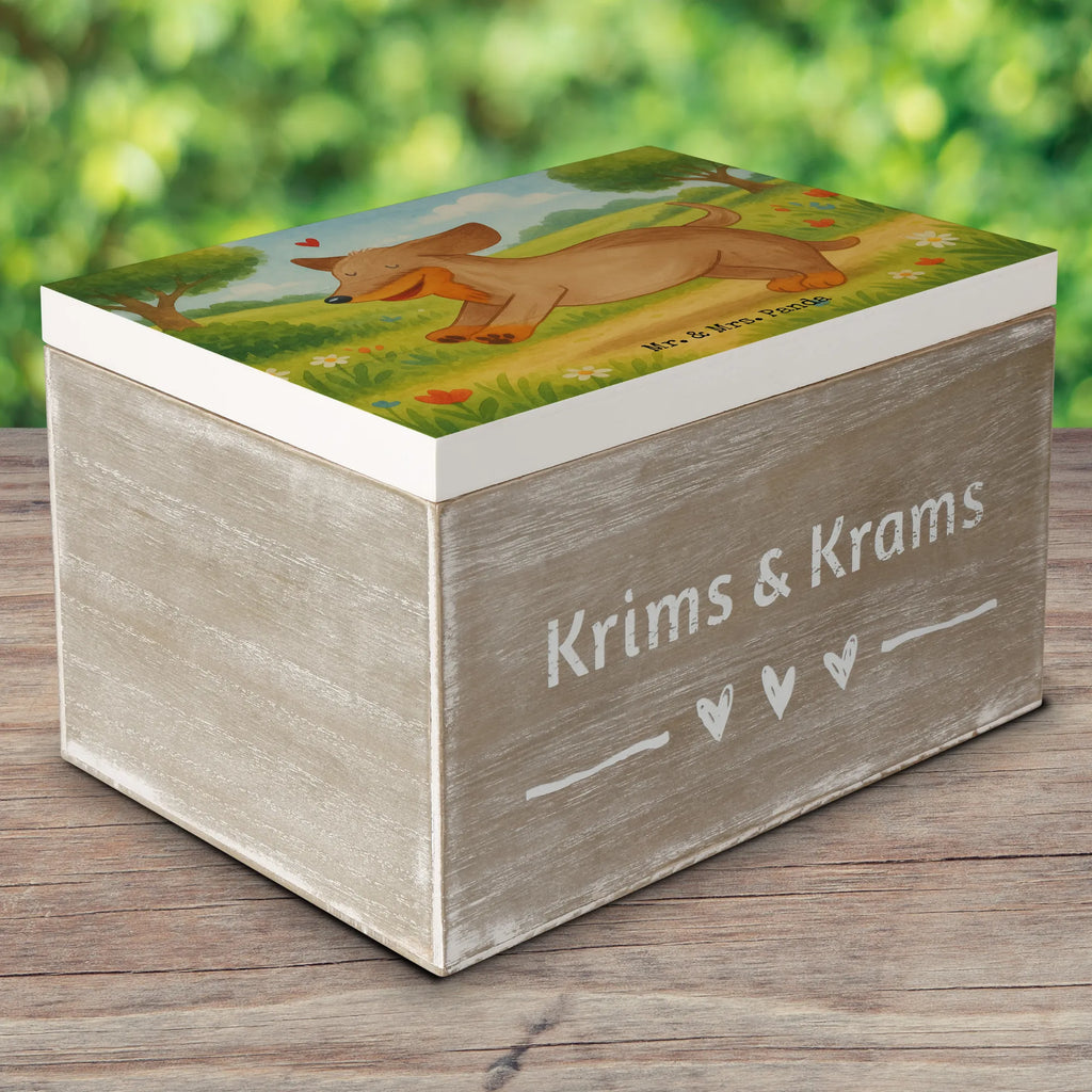 Skrzynia drewniana pies Jamnik Design Dekokiste, XXL, Erinnerungsbox, Aufbewahrungsbox, Erinnerungskiste, Kiste, Schatzkiste, Geschenkbox, Schatulle, Truhe, Holzkiste, Geschenkdose, Hund, Hundemotiv, Haustier, Hunderasse, Tierliebhaber, Hundebesitzer, Sprüche, Dachshund, Dackel, Hunde, happy dog