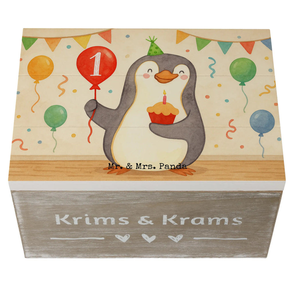 Skrzynia drewniana Pierwsze urodziny Pingwin balon Design Schatulle, Truhe, Erinnerungskiste, Kiste, Schatzkiste, Holzkiste, Erinnerungsbox, Geschenkdose, Geschenkbox, Aufbewahrungsbox, Dekokiste, XXL, Geburtstag, Geburtstagsgeschenk, Geschenk, Pinguin, Geburtstagsfeier, Happy Birthday, Geburtstage