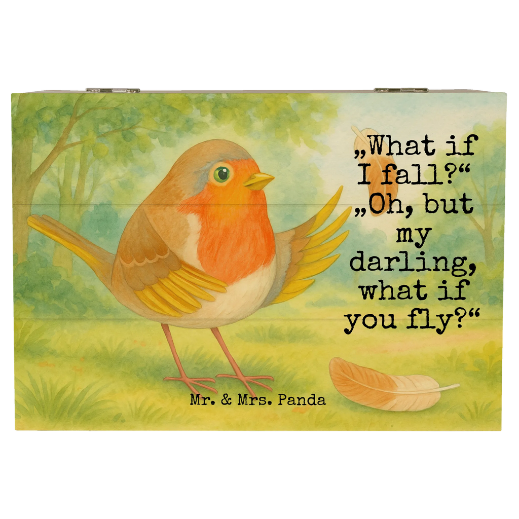 Wooden chest robin feathers Design Holzkiste, Geschenkdose, Erinnerungsbox, Aufbewahrungsbox, Schatzkiste, Geschenkbox, Kiste, Dekokiste, Truhe, Erinnerungskiste, XXL, Schatulle, Tiermotive, Gute Laune, lustige Sprüche, Tiere, Motivation Sprüche, Motivationsbilder, What if i fall, Rotkehlchen, Spruch Motivation, Vogel, fliegen, Spruch Mut