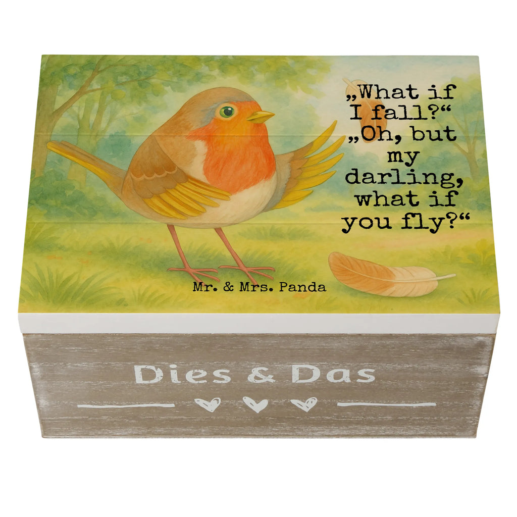 Wooden chest robin feathers Design Holzkiste, Geschenkdose, Erinnerungsbox, Aufbewahrungsbox, Schatzkiste, Geschenkbox, Kiste, Dekokiste, Truhe, Erinnerungskiste, XXL, Schatulle, Tiermotive, Gute Laune, lustige Sprüche, Tiere, Motivation Sprüche, Motivationsbilder, What if i fall, Rotkehlchen, Spruch Motivation, Vogel, fliegen, Spruch Mut