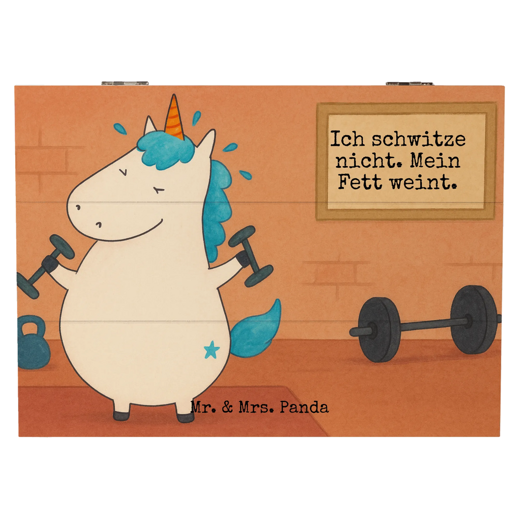 Holzkiste Einhorn Fitness Design Truhe, XXL, Geschenkbox, Schatzkiste, Holzkiste, Kiste, Schatulle, Aufbewahrungsbox, Geschenkdose, Erinnerungskiste, Dekokiste, Erinnerungsbox, Einhorn, Einhörner, Einhorn Deko, Unicorn, Gym, Fitnessstudio, Geräte, Fitness, Pumpen, Sixpack, Abnehmen, Sport, Diät