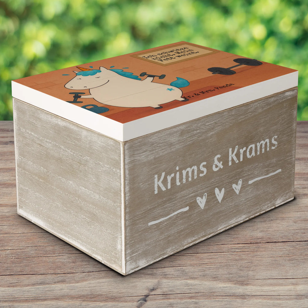 Holzkiste Einhorn Fitness Design Truhe, XXL, Geschenkbox, Schatzkiste, Holzkiste, Kiste, Schatulle, Aufbewahrungsbox, Geschenkdose, Erinnerungskiste, Dekokiste, Erinnerungsbox, Einhorn, Einhörner, Einhorn Deko, Unicorn, Gym, Fitnessstudio, Geräte, Fitness, Pumpen, Sixpack, Abnehmen, Sport, Diät