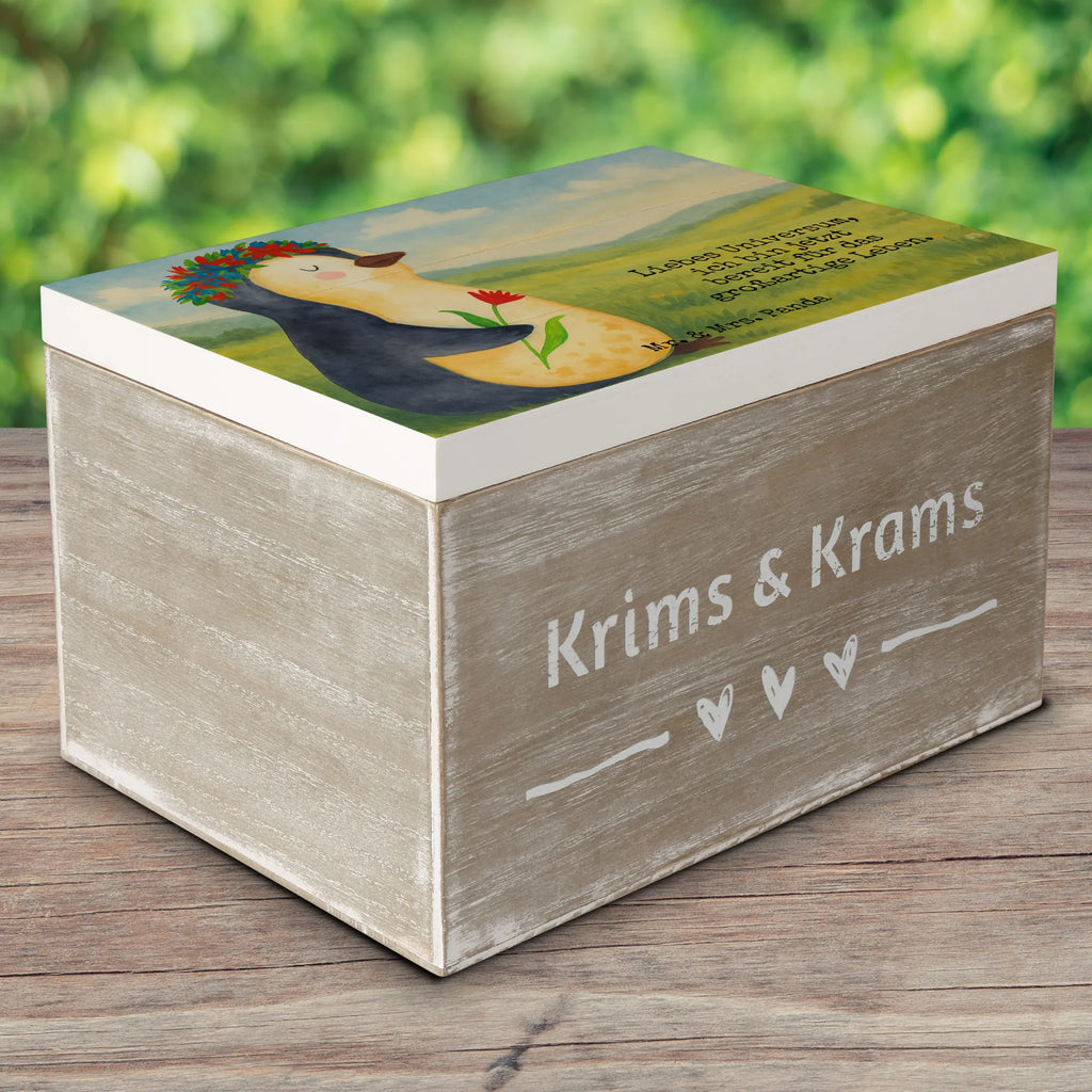 Holzkiste Pinguin Blumen Design Geschenkdose, Schatulle, Holzkiste, Dekokiste, Schatzkiste, Aufbewahrungsbox, XXL, Geschenkbox, Truhe, Kiste, Erinnerungsbox, Erinnerungskiste, Pinguin, Geschenkidee, Leben, Motivation, Blumenkranz, Lebenslust, Wünsche, Liebeskummer, Universum, Pinguine, Ziele, Lebensziele