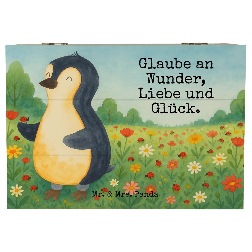 Wooden chest Penguin ladybug Design Geschenkbox, Geschenkdose, Erinnerungskiste, Schatulle, Aufbewahrungsbox, Erinnerungsbox, Truhe, Kiste, Schatzkiste, Dekokiste, Holzkiste, XXL, Pinguin, Lebensfreude, Marienkäfer, Wunder, Freude, Pinguine, Glück, Liebe