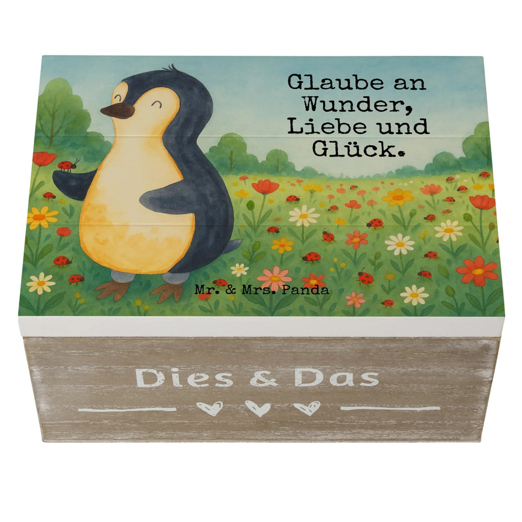 Wooden chest Penguin ladybug Design Geschenkbox, Geschenkdose, Erinnerungskiste, Schatulle, Aufbewahrungsbox, Erinnerungsbox, Truhe, Kiste, Schatzkiste, Dekokiste, Holzkiste, XXL, Pinguin, Lebensfreude, Marienkäfer, Wunder, Freude, Pinguine, Glück, Liebe