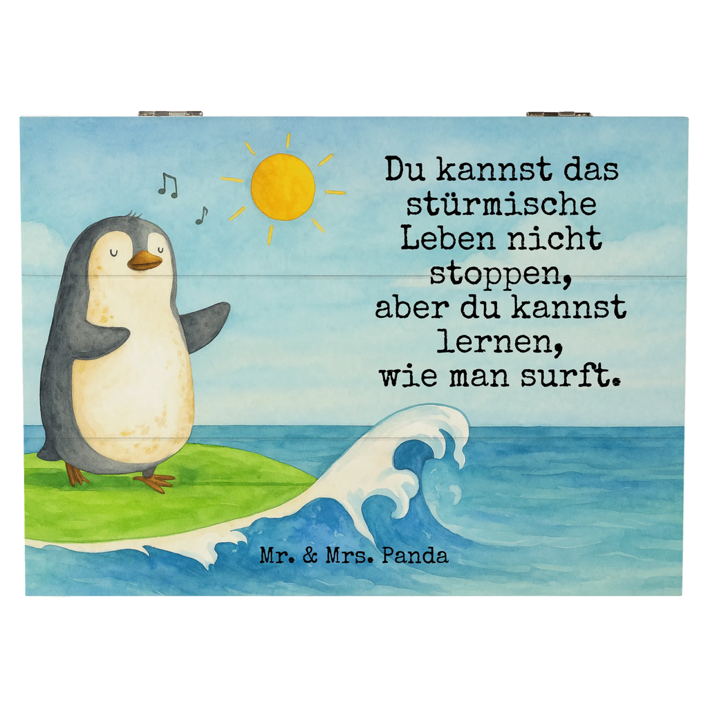 Holzkiste Pinguin Surfer Design Truhe, XXL, Kiste, Erinnerungsbox, Geschenkdose, Holzkiste, Geschenkbox, Erinnerungskiste, Schatzkiste, Schatulle, Aufbewahrungsbox, Dekokiste, Pinguin, Hawaii, Wellen, Pinguine, Portugal, Urlaub, surfen, Surfer, Wellen reiten