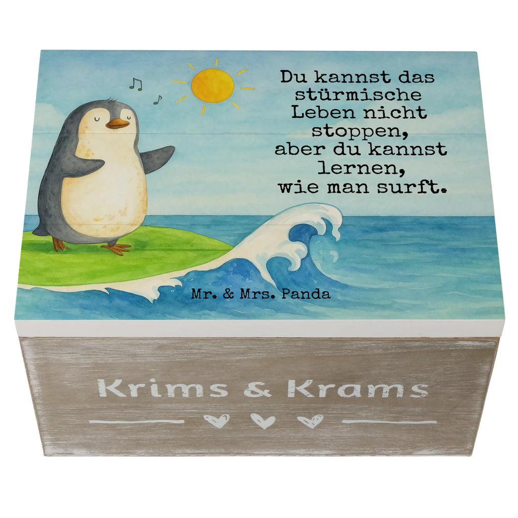 Holzkiste Pinguin Surfer Design Truhe, XXL, Kiste, Erinnerungsbox, Geschenkdose, Holzkiste, Geschenkbox, Erinnerungskiste, Schatzkiste, Schatulle, Aufbewahrungsbox, Dekokiste, Pinguin, Hawaii, Wellen, Pinguine, Portugal, Urlaub, surfen, Surfer, Wellen reiten