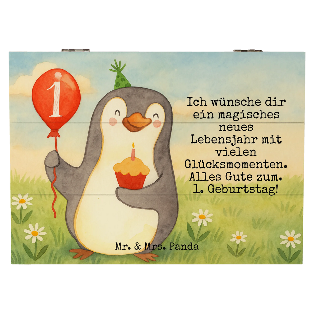 Skrzynia drewniana Pierwsze urodziny Pingwin balon Design Schatulle, Truhe, Erinnerungskiste, Kiste, Schatzkiste, Holzkiste, Erinnerungsbox, Geschenkdose, Geschenkbox, Aufbewahrungsbox, Dekokiste, XXL, Geburtstag, Geburtstagsgeschenk, Geschenk, Pinguin, Geburtstagsfeier, Happy Birthday, Geburtstage