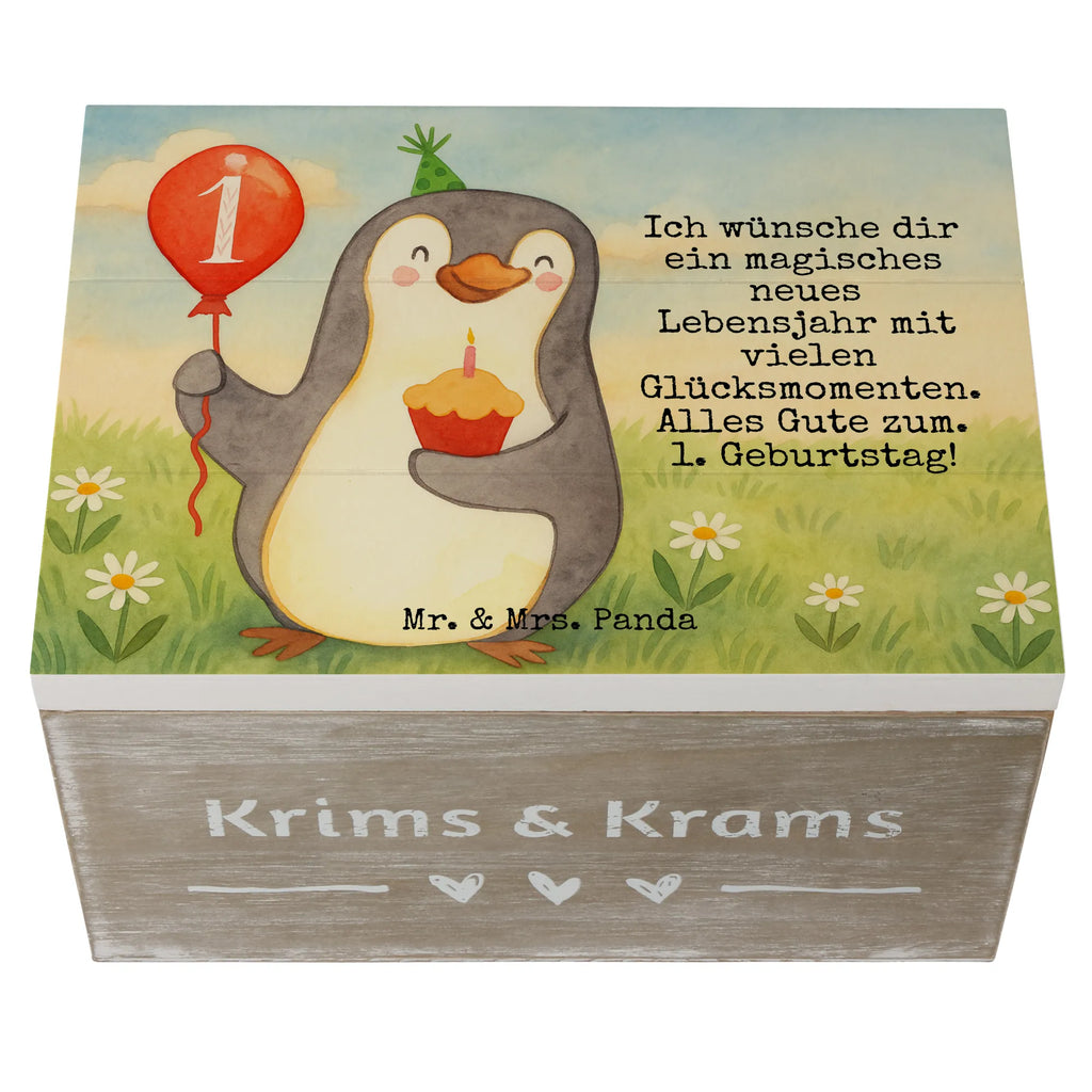 Skrzynia drewniana Pierwsze urodziny Pingwin balon Design Schatulle, Truhe, Erinnerungskiste, Kiste, Schatzkiste, Holzkiste, Erinnerungsbox, Geschenkdose, Geschenkbox, Aufbewahrungsbox, Dekokiste, XXL, Geburtstag, Geburtstagsgeschenk, Geschenk, Pinguin, Geburtstagsfeier, Happy Birthday, Geburtstage