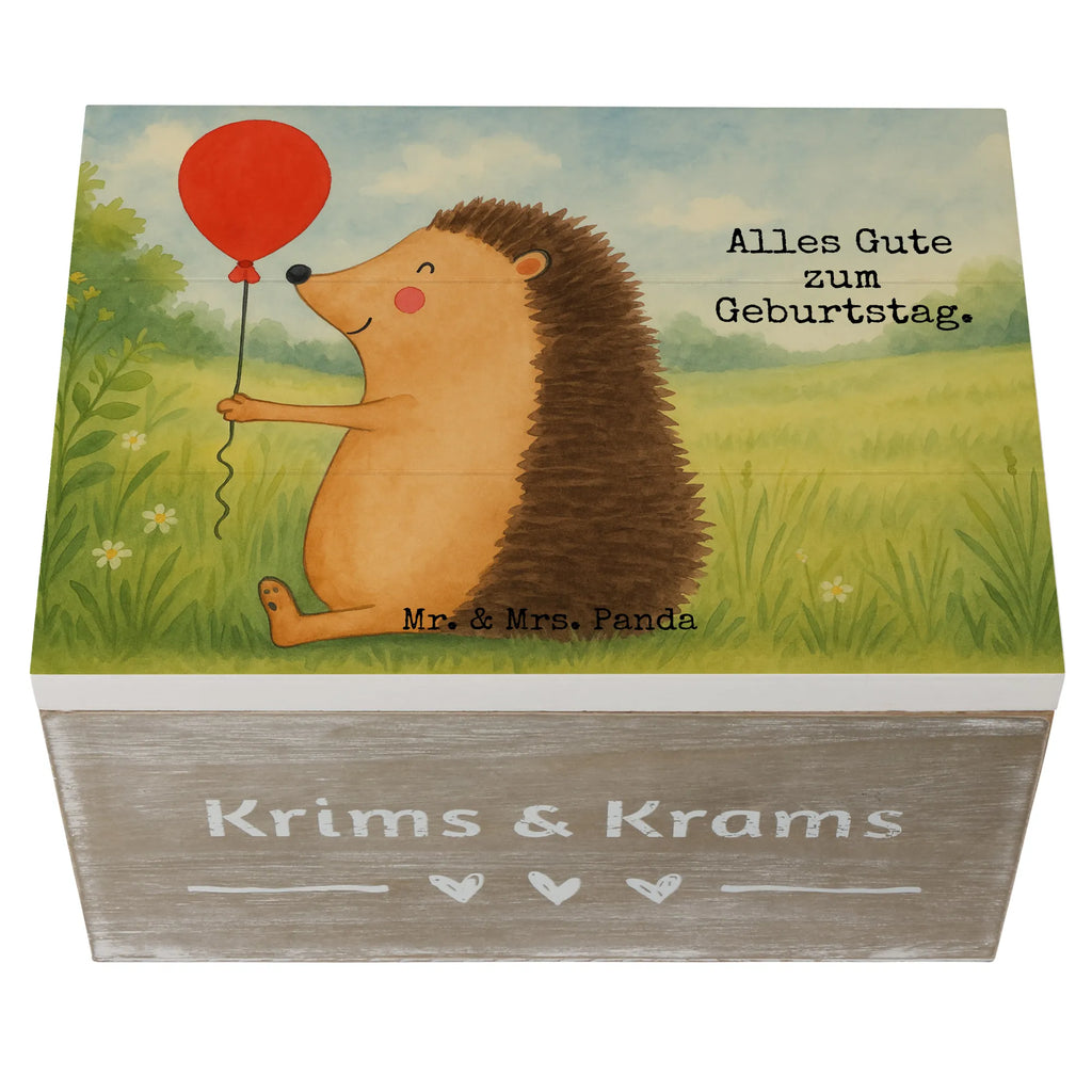 Holzkiste Igel Luftballon Design Dekokiste, Holzkiste, Kiste, Schatulle, Aufbewahrungsbox, Erinnerungsbox, XXL, Geschenkdose, Schatzkiste, Truhe, Erinnerungskiste, Geschenkbox, Tiermotive, Gute Laune, lustige Sprüche, Tiere, Igel, Glückwunsch, Herzlichen Glückwunsch, Ballon, Geburtstag, Geburtstagskind, Happy Birthday