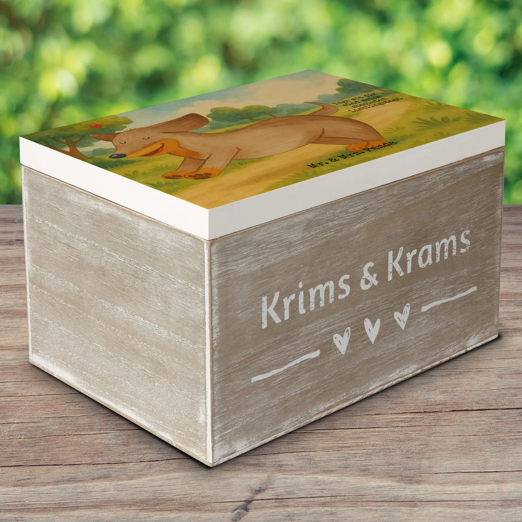 Skrzynia drewniana pies Jamnik Design Dekokiste, XXL, Erinnerungsbox, Aufbewahrungsbox, Erinnerungskiste, Kiste, Schatzkiste, Geschenkbox, Schatulle, Truhe, Holzkiste, Geschenkdose, Hund, Hundemotiv, Haustier, Hunderasse, Tierliebhaber, Hundebesitzer, Sprüche, Dachshund, Dackel, Hunde, happy dog