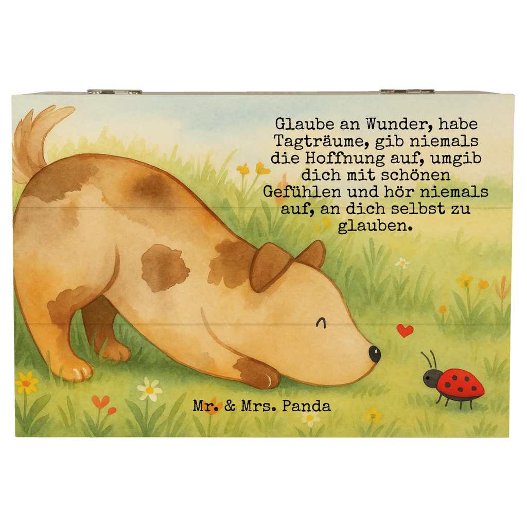 Holzkiste Hund Marienkäfer Design Geschenkbox, Kiste, Schatulle, Truhe, Schatzkiste, XXL, Holzkiste, Geschenkdose, Aufbewahrungsbox, Dekokiste, Erinnerungskiste, Erinnerungsbox, Hund, Hundemotiv, Haustier, Hunderasse, Tierliebhaber, Hundebesitzer, Sprüche, Hunde, Hundespruch, Mischlinghund, Mischling, Marienkäfer