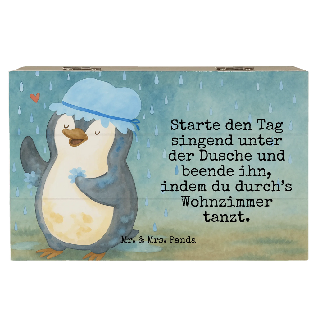 Holzkiste Pinguin Duschen Design Schatzkiste, Aufbewahrungsbox, Geschenkdose, Dekokiste, Erinnerungsbox, Erinnerungskiste, Holzkiste, Schatulle, XXL, Truhe, Geschenkbox, Kiste, Pinguin, Motivation, Neustart, Neuanfang, duschen, Lebensmotto, Dusche, glücklich sein, Pinguine