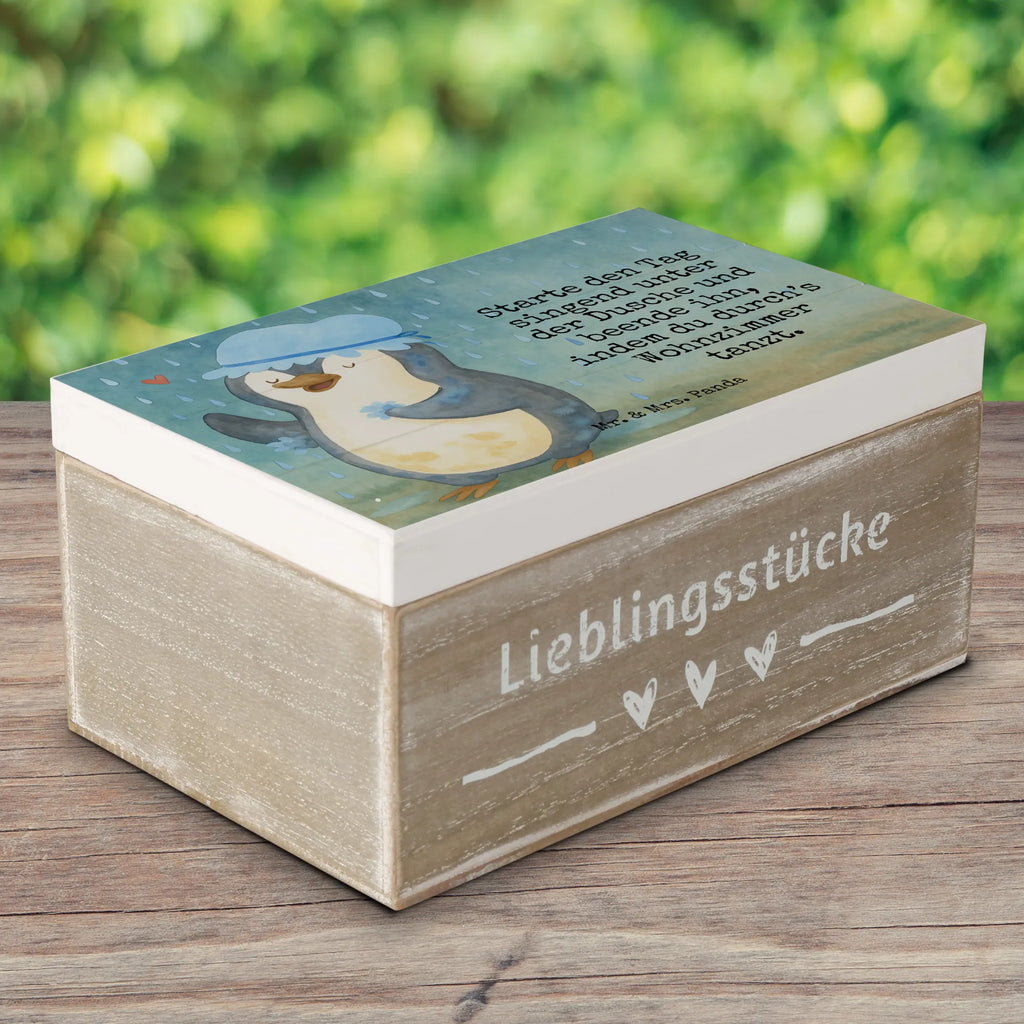 Holzkiste Pinguin Duschen Design Schatzkiste, Aufbewahrungsbox, Geschenkdose, Dekokiste, Erinnerungsbox, Erinnerungskiste, Holzkiste, Schatulle, XXL, Truhe, Geschenkbox, Kiste, Pinguin, Motivation, Neustart, Neuanfang, duschen, Lebensmotto, Dusche, glücklich sein, Pinguine