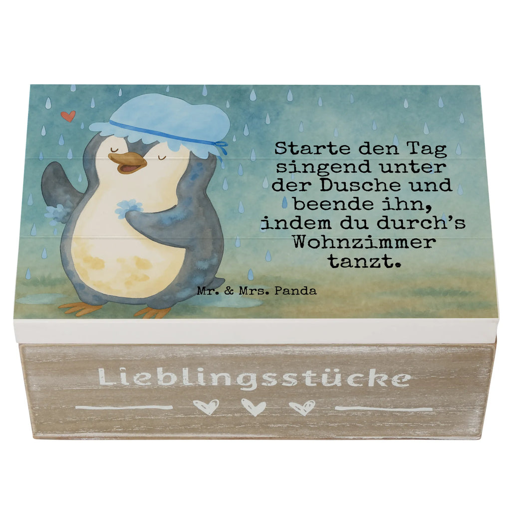 Holzkiste Pinguin Duschen Design Schatzkiste, Aufbewahrungsbox, Geschenkdose, Dekokiste, Erinnerungsbox, Erinnerungskiste, Holzkiste, Schatulle, XXL, Truhe, Geschenkbox, Kiste, Pinguin, Motivation, Neustart, Neuanfang, duschen, Lebensmotto, Dusche, glücklich sein, Pinguine