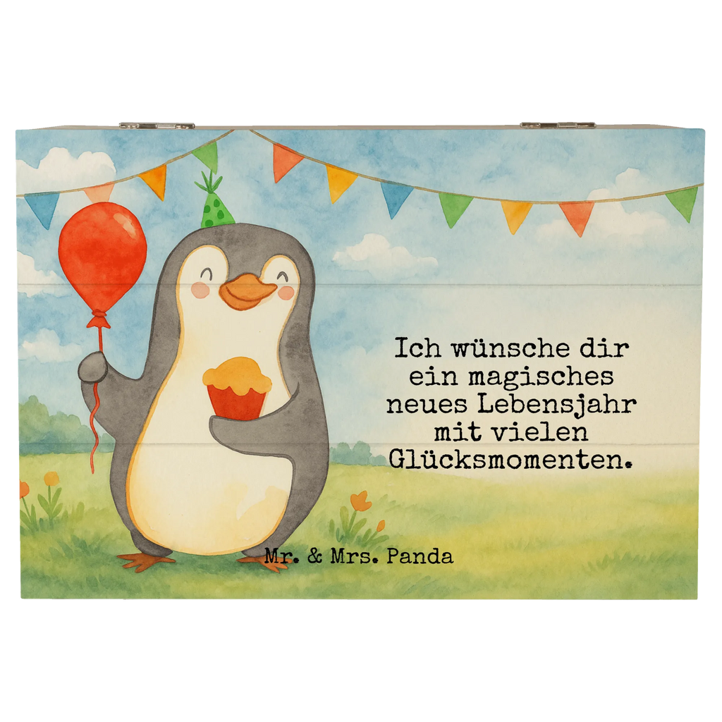 Holzkiste Pinguin Geburtstag Design Dekokiste, XXL, Schatulle, Aufbewahrungsbox, Geschenkdose, Kiste, Erinnerungsbox, Geschenkbox, Schatzkiste, Truhe, Holzkiste, Erinnerungskiste, Geburtstag, Geburtstagsgeschenk, Geschenk, Feiern, Kuchen, Torte, Party, Geschenke
