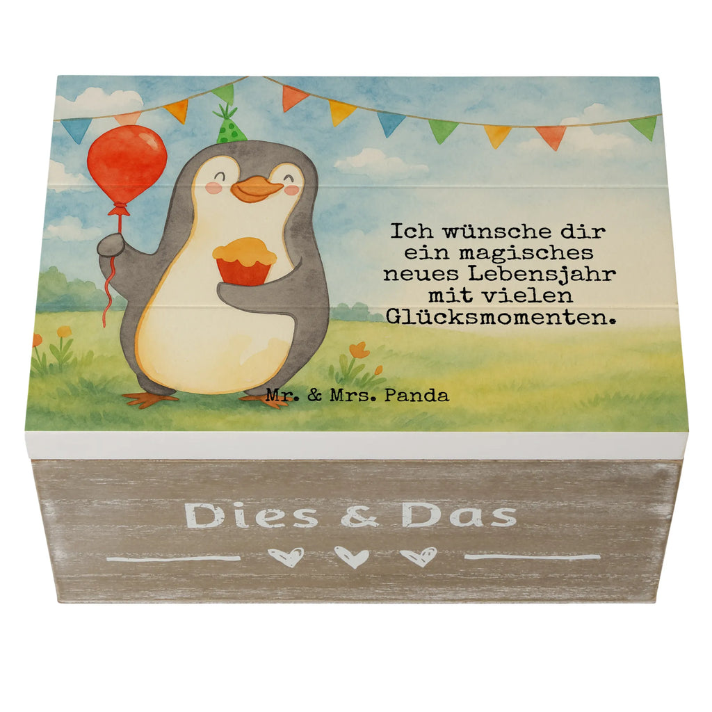 Holzkiste Pinguin Geburtstag Design Dekokiste, XXL, Schatulle, Aufbewahrungsbox, Geschenkdose, Kiste, Erinnerungsbox, Geschenkbox, Schatzkiste, Truhe, Holzkiste, Erinnerungskiste, Geburtstag, Geburtstagsgeschenk, Geschenk, Feiern, Kuchen, Torte, Party, Geschenke