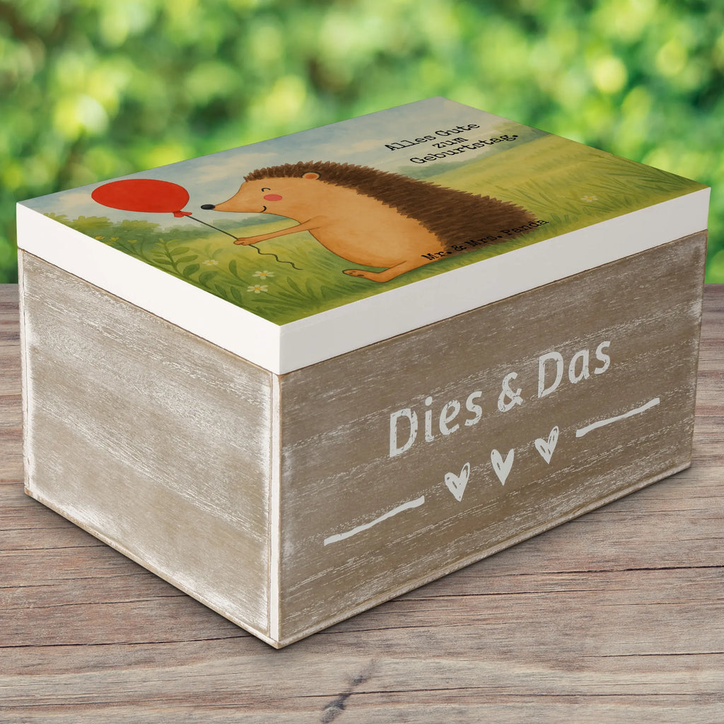 Holzkiste Igel Luftballon Design Dekokiste, Holzkiste, Kiste, Schatulle, Aufbewahrungsbox, Erinnerungsbox, XXL, Geschenkdose, Schatzkiste, Truhe, Erinnerungskiste, Geschenkbox, Tiermotive, Gute Laune, lustige Sprüche, Tiere, Igel, Glückwunsch, Herzlichen Glückwunsch, Ballon, Geburtstag, Geburtstagskind, Happy Birthday