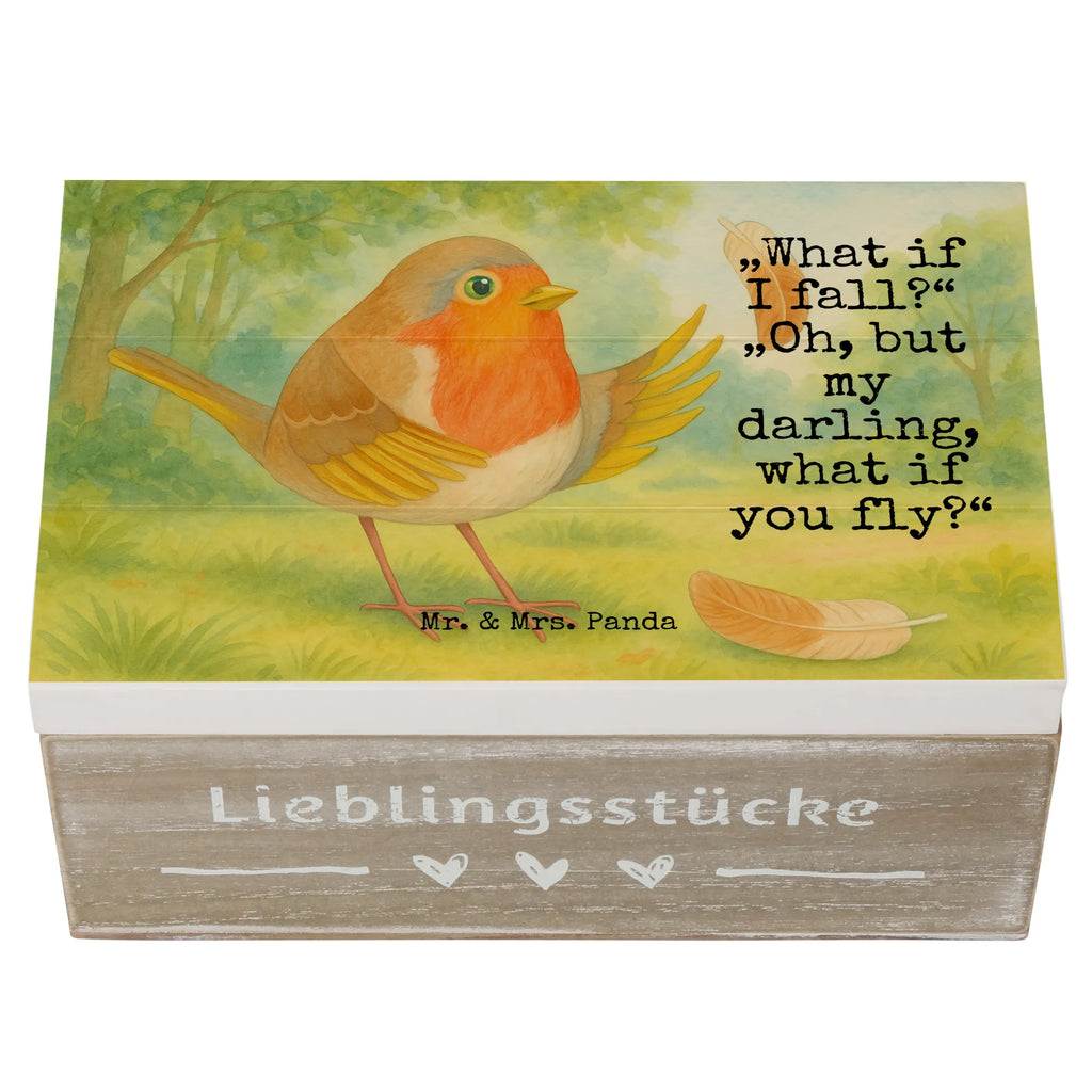 Wooden chest robin feathers Design Holzkiste, Geschenkdose, Erinnerungsbox, Aufbewahrungsbox, Schatzkiste, Geschenkbox, Kiste, Dekokiste, Truhe, Erinnerungskiste, XXL, Schatulle, Tiermotive, Gute Laune, lustige Sprüche, Tiere, Motivation Sprüche, Motivationsbilder, What if i fall, Rotkehlchen, Spruch Motivation, Vogel, fliegen, Spruch Mut