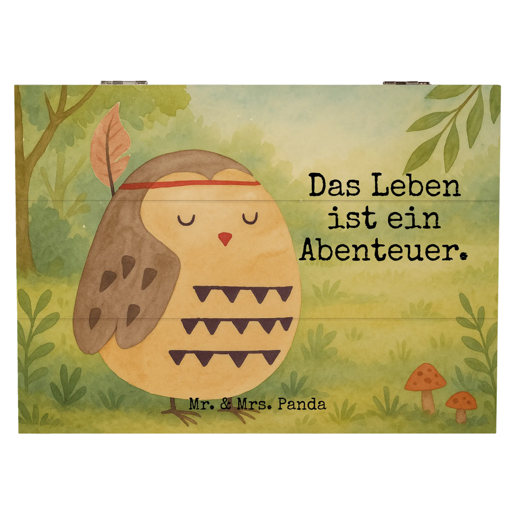 Holzkiste Eule Federschmuck Design Schatzkiste, Schatulle, Geschenkbox, Geschenkdose, Kiste, Holzkiste, Aufbewahrungsbox, Truhe, Erinnerungsbox, Erinnerungskiste, XXL, Dekokiste, Eule, Reisespruch, Eule Deko, Owl, Dekoration, Das Leben ist ein Abenteuer, Federschmuck