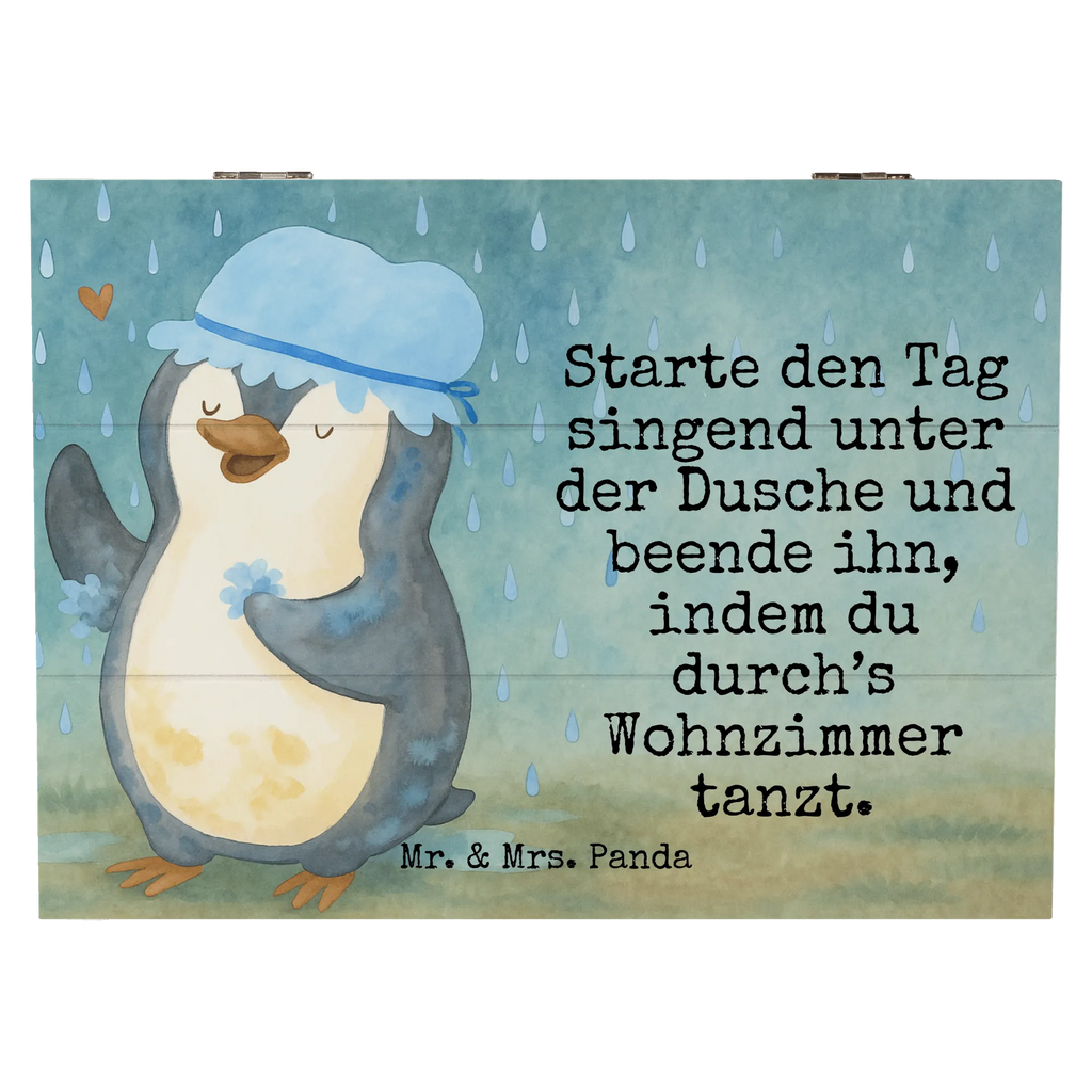 Holzkiste Pinguin Duschen Design Schatzkiste, Aufbewahrungsbox, Geschenkdose, Dekokiste, Erinnerungsbox, Erinnerungskiste, Holzkiste, Schatulle, XXL, Truhe, Geschenkbox, Kiste, Pinguin, Motivation, Neustart, Neuanfang, duschen, Lebensmotto, Dusche, glücklich sein, Pinguine