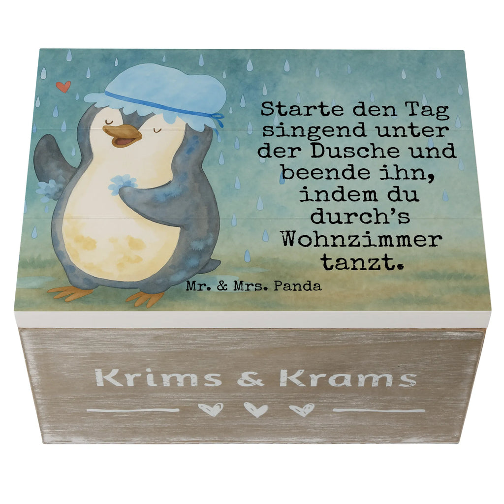 Holzkiste Pinguin Duschen Design Schatzkiste, Aufbewahrungsbox, Geschenkdose, Dekokiste, Erinnerungsbox, Erinnerungskiste, Holzkiste, Schatulle, XXL, Truhe, Geschenkbox, Kiste, Pinguin, Motivation, Neustart, Neuanfang, duschen, Lebensmotto, Dusche, glücklich sein, Pinguine