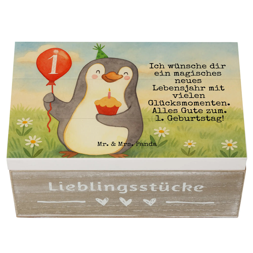 Skrzynia drewniana Pierwsze urodziny Pingwin balon Design Schatulle, Truhe, Erinnerungskiste, Kiste, Schatzkiste, Holzkiste, Erinnerungsbox, Geschenkdose, Geschenkbox, Aufbewahrungsbox, Dekokiste, XXL, Geburtstag, Geburtstagsgeschenk, Geschenk, Pinguin, Geburtstagsfeier, Happy Birthday, Geburtstage