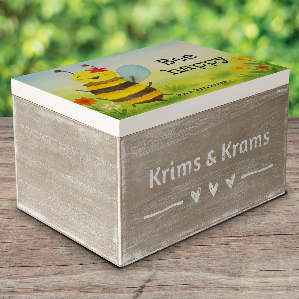 Wooden chest bee happy Design Truhe, Kiste, Schatzkiste, Aufbewahrungsbox, Erinnerungsbox, Schatulle, Dekokiste, Holzkiste, Geschenkdose, Erinnerungskiste, XXL, Geschenkbox, Biene, Wespe, Hummel