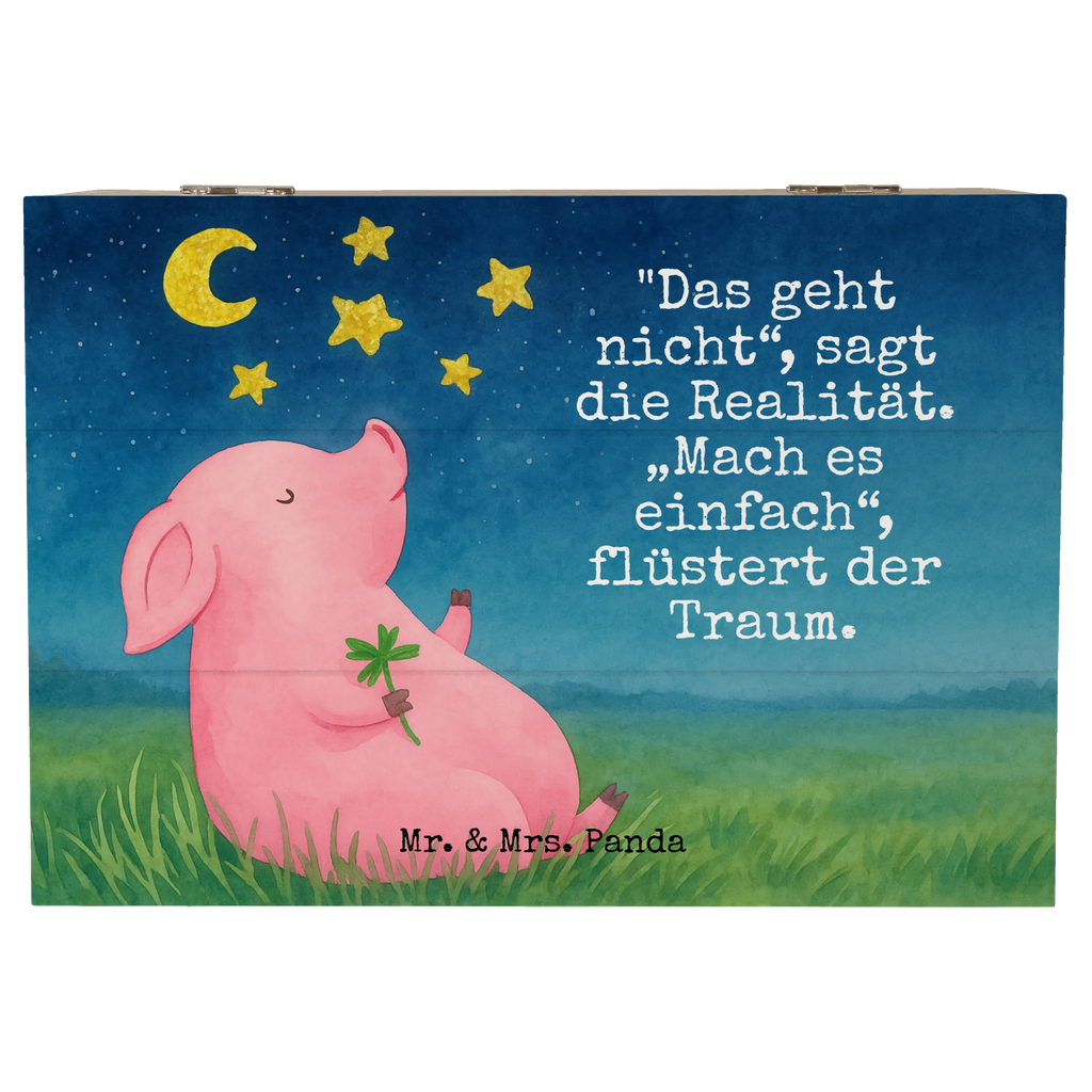 Holzkiste Schwein Glück Design Erinnerungsbox, Holzkiste, Schatzkiste, Schatulle, Geschenkbox, Kiste, Dekokiste, Truhe, Geschenkdose, Erinnerungskiste, Aufbewahrungsbox, XXL, Tiermotive, Gute Laune, lustige Sprüche, Tiere, Motivation, Schwein, Glücksschwein. Glück, Glücksbringer, Schweinchen, Sterne, Ziele, Träume, Sernchen