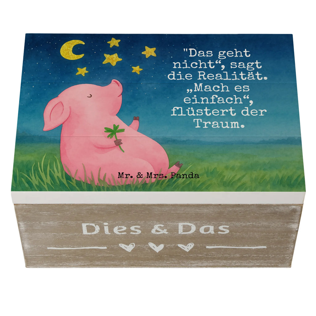 Holzkiste Schwein Glück Design Erinnerungsbox, Holzkiste, Schatzkiste, Schatulle, Geschenkbox, Kiste, Dekokiste, Truhe, Geschenkdose, Erinnerungskiste, Aufbewahrungsbox, XXL, Tiermotive, Gute Laune, lustige Sprüche, Tiere, Motivation, Schwein, Glücksschwein. Glück, Glücksbringer, Schweinchen, Sterne, Ziele, Träume, Sernchen