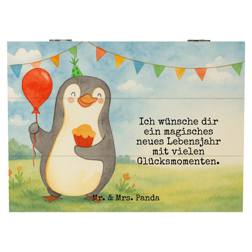 Holzkiste Pinguin Geburtstag Design Dekokiste, XXL, Schatulle, Aufbewahrungsbox, Geschenkdose, Kiste, Erinnerungsbox, Geschenkbox, Schatzkiste, Truhe, Holzkiste, Erinnerungskiste, Geburtstag, Geburtstagsgeschenk, Geschenk, Feiern, Kuchen, Torte, Party, Geschenke