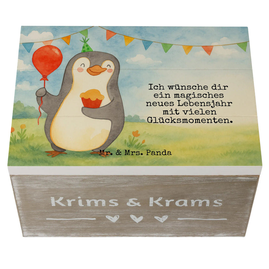 Holzkiste Pinguin Geburtstag Design Dekokiste, XXL, Schatulle, Aufbewahrungsbox, Geschenkdose, Kiste, Erinnerungsbox, Geschenkbox, Schatzkiste, Truhe, Holzkiste, Erinnerungskiste, Geburtstag, Geburtstagsgeschenk, Geschenk, Feiern, Kuchen, Torte, Party, Geschenke