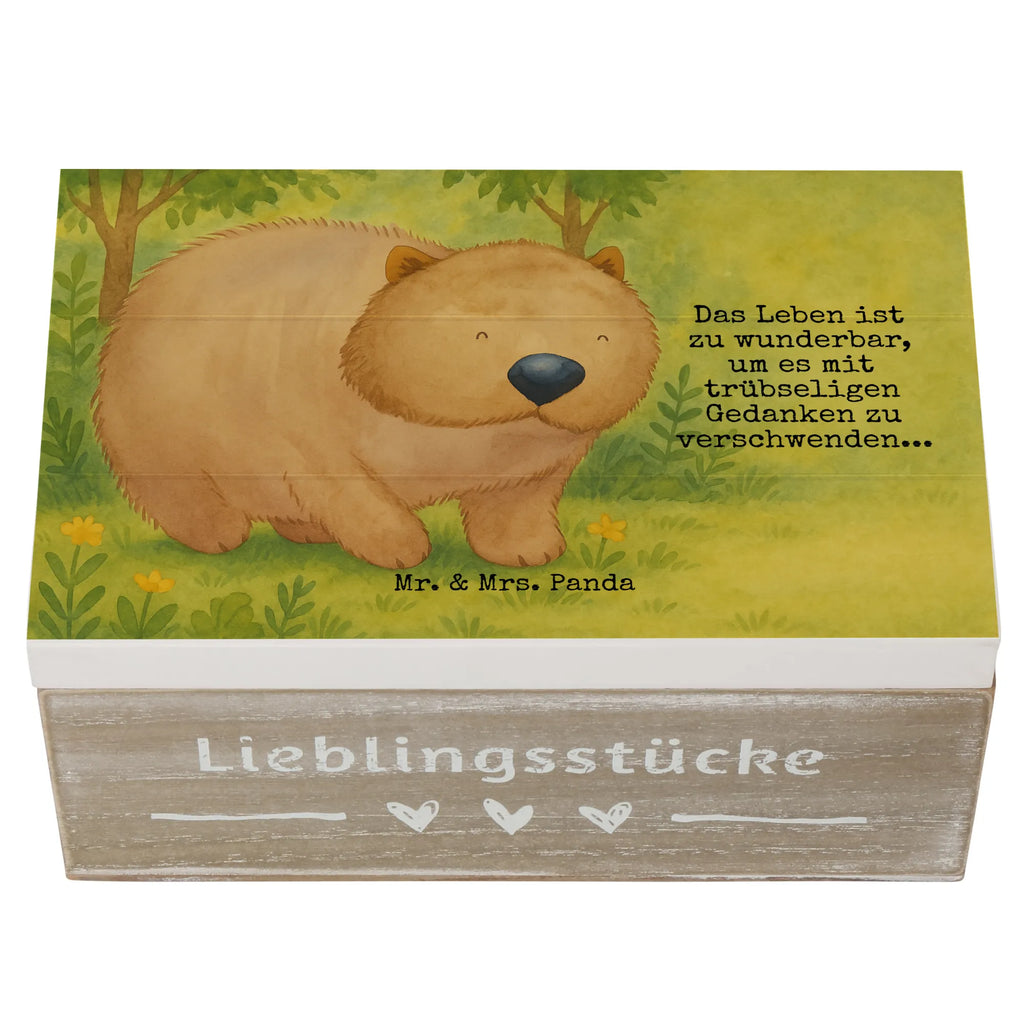 Skrzynia drewniana Wombat Design Aufbewahrungsbox, Truhe, Dekokiste, Erinnerungsbox, Erinnerungskiste, Geschenkbox, Kiste, Schatulle, Schatzkiste, Holzkiste, XXL, Geschenkdose, Tiermotive, Gute Laune, lustige Sprüche, Tiere, Australien, Das Leben ist schön, Spruch, Wombat, Motivation