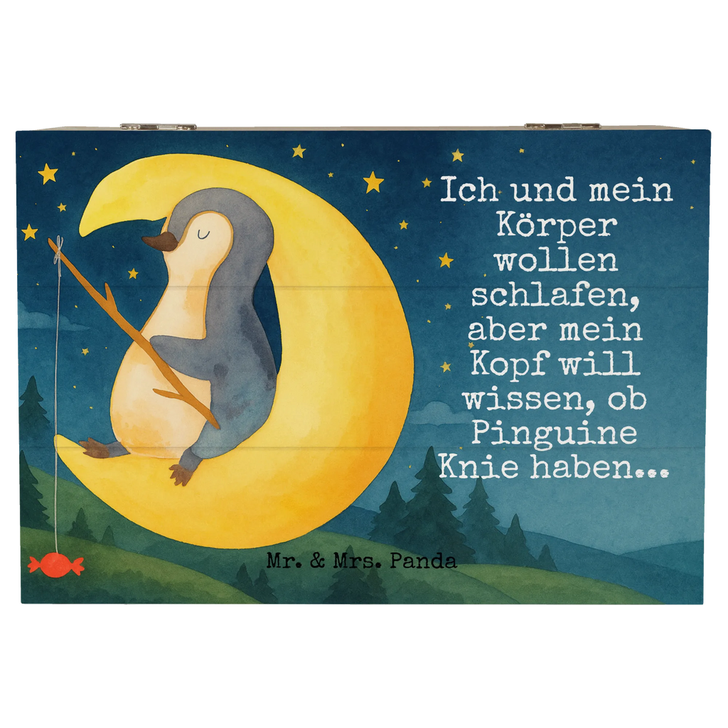 Skrzynia drewniana pingwin księżyc Design Geschenkdose, Kiste, Erinnerungskiste, Dekokiste, Schatulle, Truhe, Holzkiste, Aufbewahrungsbox, Erinnerungsbox, Schatzkiste, XXL, Geschenkbox, Pinguin, Einschlafen, Schlafzimmer, schlafen, Spruch, Schlafstörungen, Pinguine, Nachtruhe, Gästezimmer