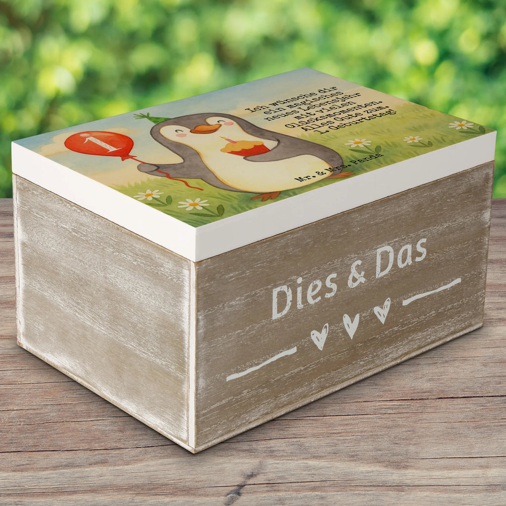 Skrzynia drewniana Pierwsze urodziny Pingwin balon Design Schatulle, Truhe, Erinnerungskiste, Kiste, Schatzkiste, Holzkiste, Erinnerungsbox, Geschenkdose, Geschenkbox, Aufbewahrungsbox, Dekokiste, XXL, Geburtstag, Geburtstagsgeschenk, Geschenk, Pinguin, Geburtstagsfeier, Happy Birthday, Geburtstage