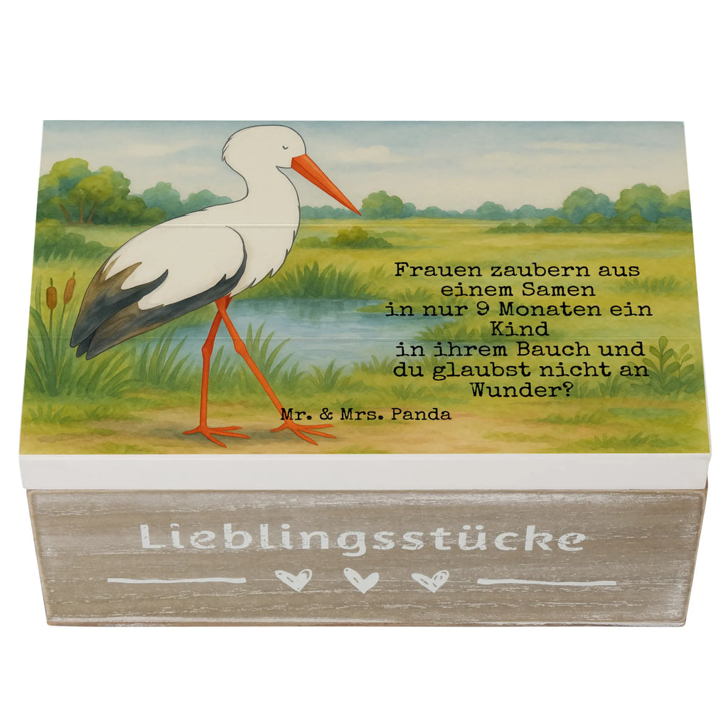 Holzkiste Storch Design Schatzkiste, Dekokiste, XXL, Geschenkdose, Erinnerungsbox, Erinnerungskiste, Holzkiste, Kiste, Geschenkbox, Aufbewahrungsbox, Truhe, Schatulle, Tiermotive, Gute Laune, lustige Sprüche, Tiere, Baby, Mutter werden, Mutter, Störche, Mütter, Storch, Babybauch, Schwanger, Schwangerschaft, Geburt