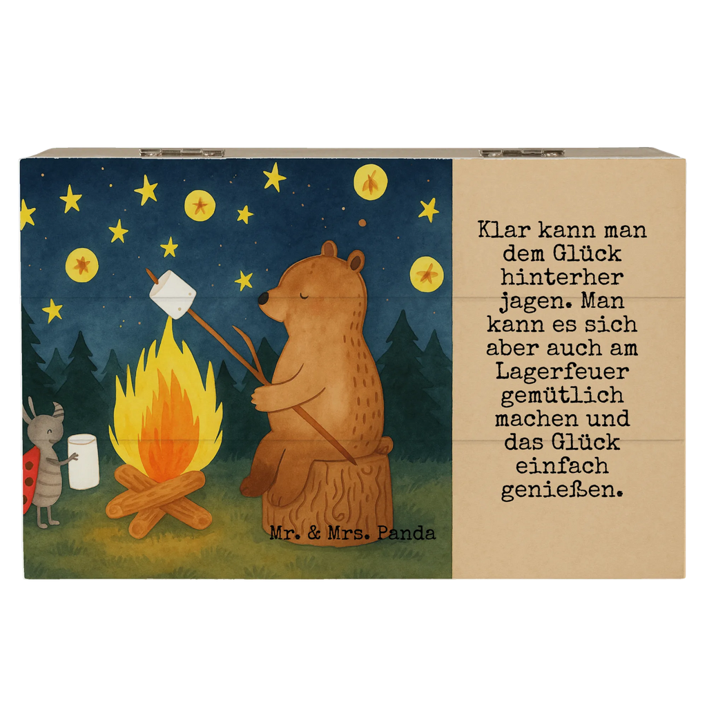 Skrzynia drewniana Niedźwiedź i biedronka przy ognisku Design Geschenkbox, Schatzkiste, Truhe, Geschenkdose, Holzkiste, Dekokiste, Erinnerungskiste, Aufbewahrungsbox, Erinnerungsbox, XXL, Kiste, Schatulle, Bär, Teddy, Teddybär, Lagerfeuer